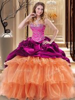 Multi-color Ball Gowns Beading and Ruffles 15th Birthday Dress Lace Up Organza and Taffeta Sleeveless Floor Length