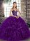 Customized Purple Ball Gowns Sweetheart Sleeveless Organza Floor Length Lace Up Beading and Ruffles 15 Quinceanera Dress