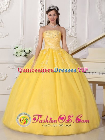 Remarkable Customize Light Yellow Lace and Ruch New London New hampshire/NH Quinceanera Gown With Strapless For Sweet 16 - Click Image to Close