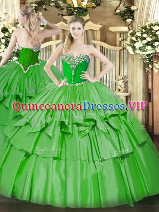 Gorgeous Organza and Taffeta Sweetheart Sleeveless Lace Up Beading and Ruffled Layers 15 Quinceanera Dress in Green