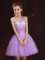 Scoop Sleeveless Mini Length Lace and Ruching Lace Up Vestidos de Damas with Lilac
