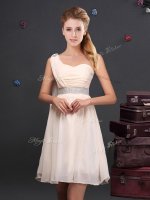 One Shoulder Sleeveless Chiffon Mini Length Zipper Court Dresses for Sweet 16 in Champagne with Sequins and Ruching(SKU BMT0214A-1BIZ)