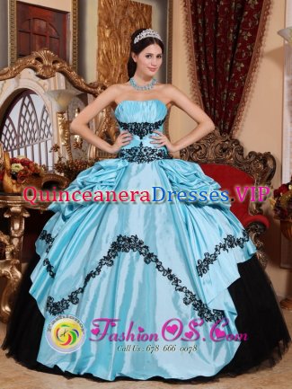 Simple Baby Blue and Black Gorgeous Quinceanera Dress With Appliques Custom Made