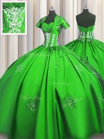 Unique Vestidos de Quinceanera Military Ball and Sweet 16 and Quinceanera with Beading and Appliques and Ruching Sweetheart Short Sleeves Lace Up(SKU PSSW0611-2BIZ)