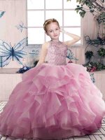 Attractive Organza Sleeveless Floor Length Kids Formal Wear and Beading and Ruffles
