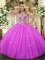 Sophisticated Floor Length Lace Up Quinceanera Gown Fuchsia for Military Ball and Sweet 16 and Quinceanera with Beading