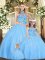 Dramatic Baby Blue Tulle Lace Up Sweet 16 Dress Sleeveless Floor Length Embroidery
