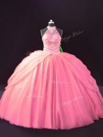 Pink Lace Up Halter Top Beading and Pick Ups Quinceanera Dresses Tulle Sleeveless(SKU PSSW1114-2BIZ)