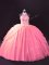 Pink Lace Up Halter Top Beading and Pick Ups Quinceanera Dresses Tulle Sleeveless