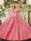 Deluxe Watermelon Red Tulle Lace Up Sweetheart Sleeveless Floor Length Quinceanera Dresses Beading and Ruffled Layers