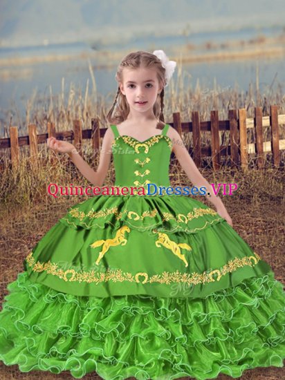 Floor Length Little Girl Pageant Dress Straps Sleeveless Lace Up - Click Image to Close