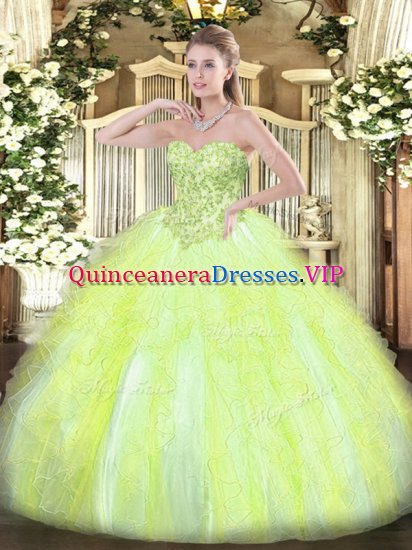 High End Floor Length Yellow Green Vestidos de Quinceanera Sweetheart Sleeveless Lace Up - Click Image to Close