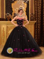 Cranberry Township Pennsylvania/PA Appliques Decorate Bodice Popular Black Quinceanera Dress For Strapless Tulle Ball Gown