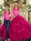 Fuchsia Sweet 16 Quinceanera Dress Sweet 16 and Quinceanera with Ruffles Halter Top Sleeveless Lace Up