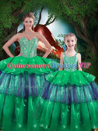 Glorious Organza Sleeveless Floor Length Quinceanera Dress and Beading and Ruffled Layers