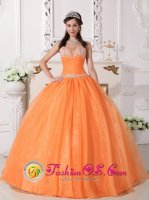 Customize Exquisite Beaded Orange Appliques Kingman AZ Quinceanera Dress WithTaffeta and Organza Ball Gown