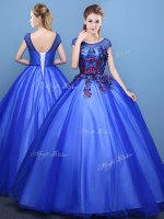 Flirting Royal Blue Scoop Lace Up Appliques Vestidos de Quinceanera Cap Sleeves(SKU YCQD0176BIZ)