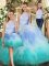 Three Pieces Quinceanera Gowns Multi-color High-neck Tulle Sleeveless Floor Length Backless