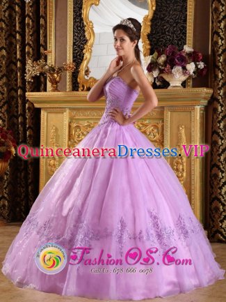 Strapless Lavender Appliques Decorate and Ruching Organza Quinceanera Dress In Sisters Oregon/OR