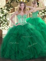 Dark Green Sleeveless Floor Length Beading and Ruffles Lace Up Quinceanera Gown(SKU SJQDDT1100002BIZ)