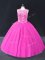 Affordable Tulle Scoop Sleeveless Lace Up Beading 15 Quinceanera Dress in Fuchsia