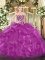 Fuchsia Organza Lace Up Quinceanera Dresses Sleeveless Floor Length Beading and Ruffles