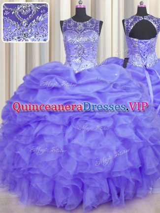 Fantastic See Through Sleeveless Beading and Ruffles and Pick Ups Lace Up Military Ball Gown