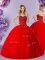 Floor Length Ball Gowns Sleeveless Red Sweet 16 Dresses Lace Up