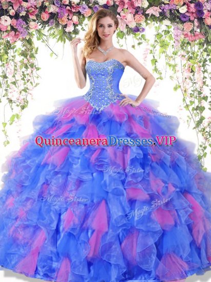 Modern Beading and Ruffles 15th Birthday Dress Multi-color Lace Up Sleeveless Floor Length - Click Image to Close