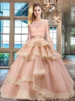 Scoop Cap Sleeves Beading and Lace and Appliques and Ruffled Layers Zipper 15th Birthday Dress