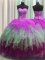 New Style Visible Boning Tulle Sleeveless Floor Length Quinceanera Dresses and Beading and Ruffles and Sequins