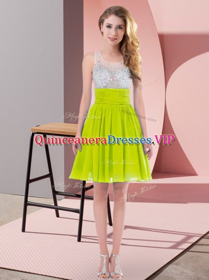 Yellow Green Sleeveless Mini Length Beading Side Zipper Court Dresses for Sweet 16 - Click Image to Close