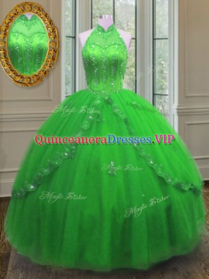 Sleeveless Lace Up Floor Length Beading and Appliques Quinceanera Gown - Click Image to Close