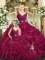 Charming Burgundy Quinceanera Dresses For with Beading and Ruffles V-neck Sleeveless Backless