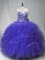 Sweetheart Sleeveless Quinceanera Dresses Floor Length Beading and Ruffles Purple Tulle