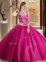 Hot Pink Sleeveless Beading and Appliques Floor Length Sweet 16 Dresses(SKU SJQDDT951002A-1BIZ)