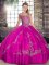 Ball Gowns Quinceanera Dress Fuchsia Off The Shoulder Tulle Sleeveless Floor Length Lace Up