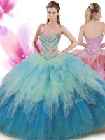 Best Tulle Sweetheart Sleeveless Lace Up Beading and Ruffles Sweet 16 Dress in Multi-color