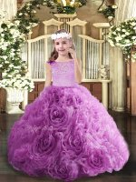Hot Sale Lilac Ball Gowns Scoop Sleeveless Fabric With Rolling Flowers Floor Length Zipper Beading Little Girls Pageant Dress Wholesale(SKU PAG1171-2BIZ)