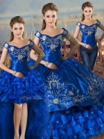 Latest Sleeveless Floor Length Embroidery and Ruffled Layers Lace Up Quinceanera Gowns with Royal Blue(SKU XBQD162TZA1BBIZ)