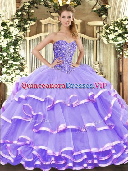 Luxurious Sweetheart Sleeveless Organza Sweet 16 Quinceanera Dress Beading and Ruffled Layers Lace Up - Click Image to Close