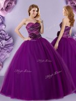 Stunning Dark Purple Sleeveless Hand Made Flower Floor Length Quince Ball Gowns