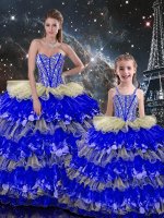 Stunning Multi-color Organza Lace Up Sweetheart Sleeveless Floor Length Sweet 16 Quinceanera Dress Beading and Ruffles