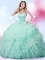 Pick Ups With Train Apple Green Quinceanera Gown Sweetheart Sleeveless Brush Train Lace Up