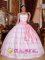 Danbury East Anglia Embroidery Decorate Bodice Pretty Light Pink Stylish Quinceanera Dress For Spaghetti Straps Organza Ball Gown