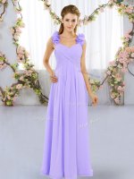 Lavender Sleeveless Hand Made Flower Floor Length Quinceanera Court Dresses