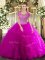 Fuchsia Sleeveless Beading and Ruffled Layers Floor Length 15 Quinceanera Dress