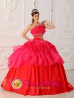 Beautiful Red Strapless Appliques Decorate Waist For Castle Rock Colorado/CO Quinceanera Dress