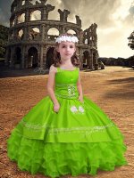 Floor Length Yellow Green Glitz Pageant Dress Straps Sleeveless Zipper
