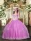 Exquisite Sleeveless Tulle Floor Length Lace Up Evening Gowns in Lilac with Appliques